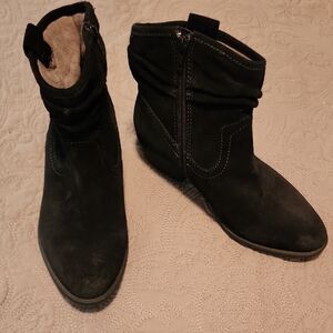 Earth Black Suede Ankle Booties